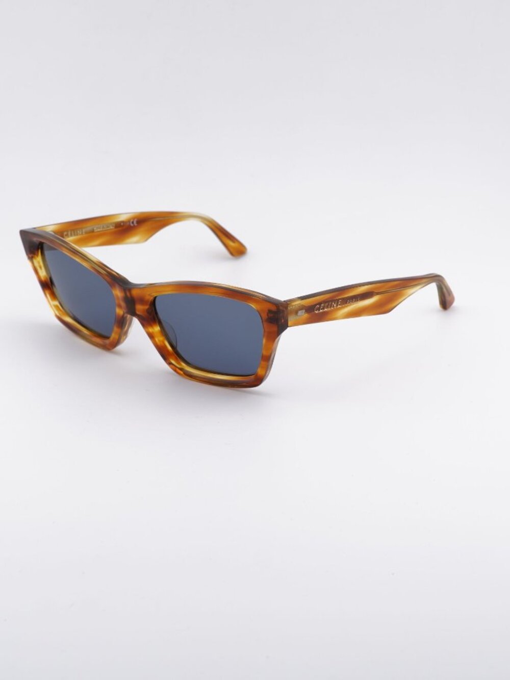 Celine CL40053I 56V Sunglasses Light Havana Cat Eye Frame, Blue Lenses